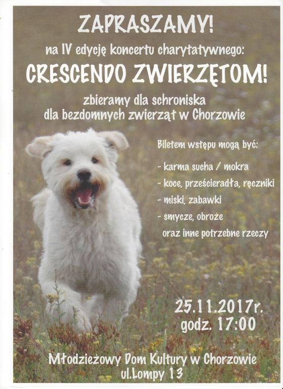 Zapraszamy na koncert CRESCENDO ZWIERZĘTOM !